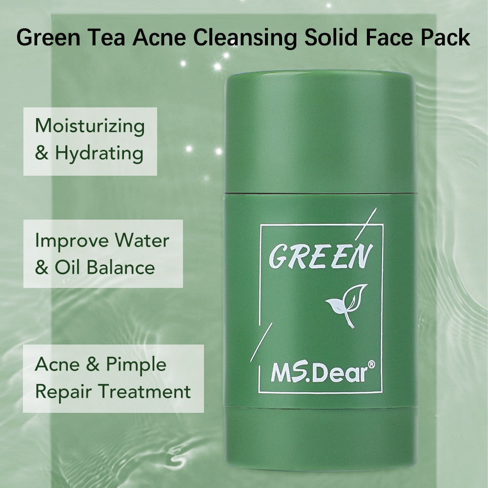 Dropshipping Green Tea Cleansing Solid Mask Purifying Clay Stick Mask Skin Care Anti Acne Remove Blackhead Mud Mask Dropship