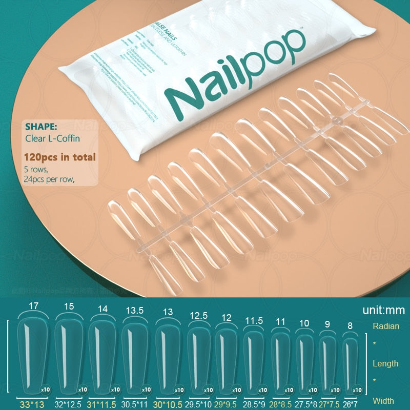 NAILPOP 120pcs False Nails Acrylic Press on Nails Coffin Artificial Nails Clear Fake Nail Tips for Extension Manicure Tool