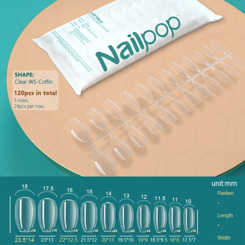 NAILPOP 120pcs False Nails Acrylic Press on Nails Coffin Artificial Nails Clear Fake Nail Tips for Extension Manicure Tool