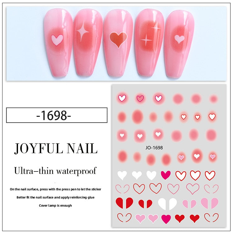 1PC Heart Love Design 3D Nail Sticker English Letter stickers Face Pattern Trasnfer Sliders Valentine&#39;s Day Nail Art Decoration