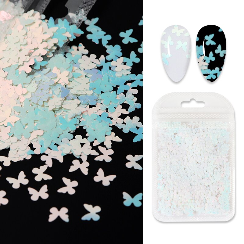 Holographic Red Butterfly Nail Art Glitter Sequins Decoration 3D Laser Sheet Manicure Charms Parts For Nail Design Accessories