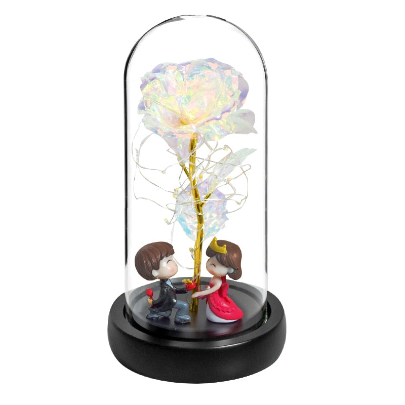 Mothers Day Gifts Beauty and The Beast Preserved Roses In Glass Galaxy Rose LED Light Artificial Flower Gift for Mom Women Girls