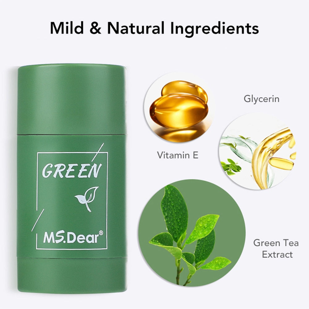 Dropshipping Green Tea Cleansing Solid Mask Purifying Clay Stick Mask Skin Care Anti Acne Remove Blackhead Mud Mask Dropship