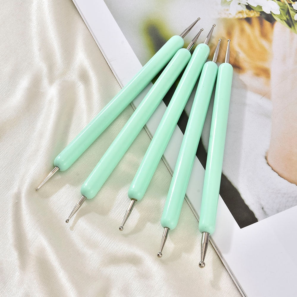 5 Pcs/Sets Nail Art Pen 2 In 1 Double Ends Dotting Drawing Painting UV Gel Liner Polish Brush Set Nail Art Dotting Tools