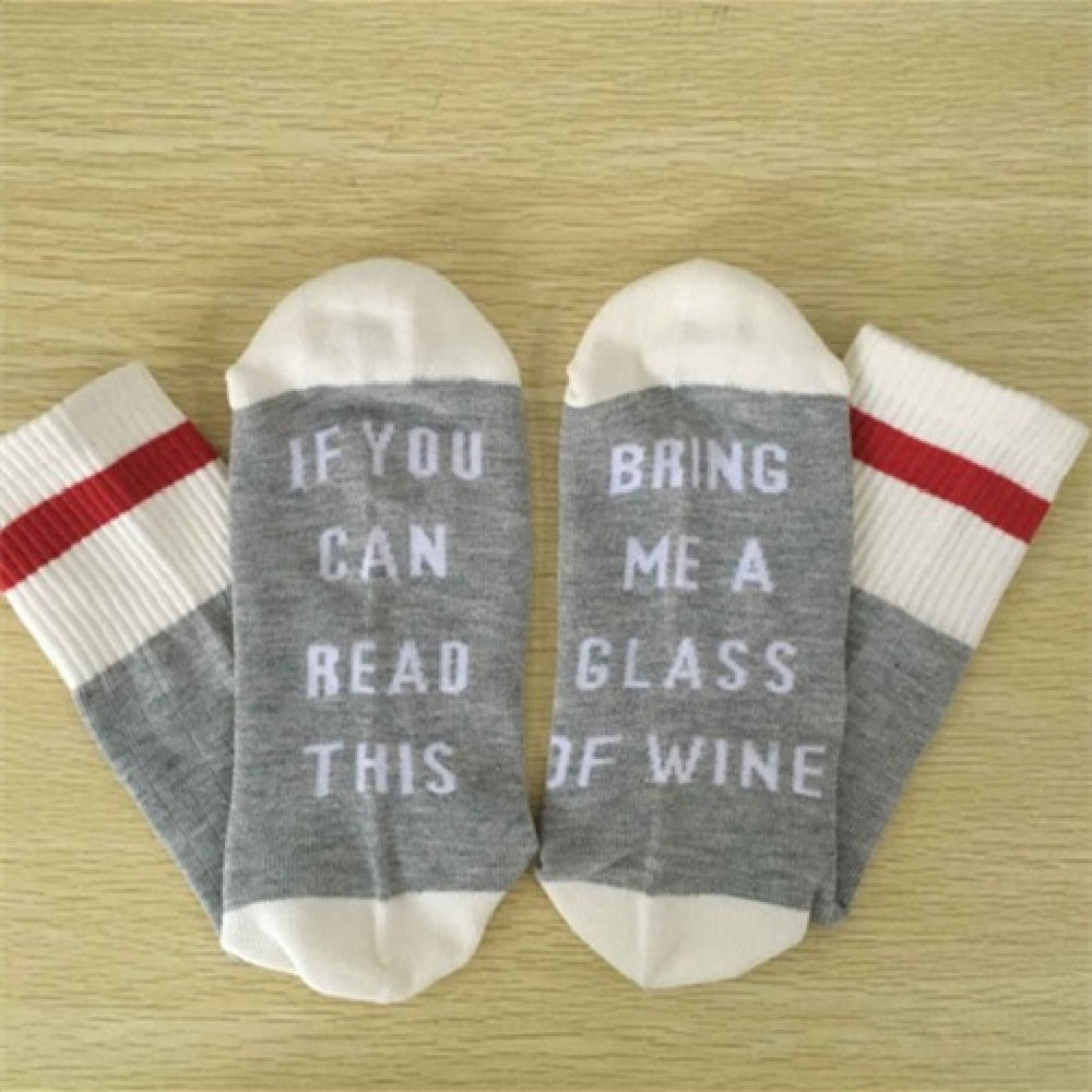 Autumn Spring Women Wine Socks Knitted Letter Cute Meia Funny Sokken Chaussette Novelty Winter Warm Home Sport Hipster Dropship