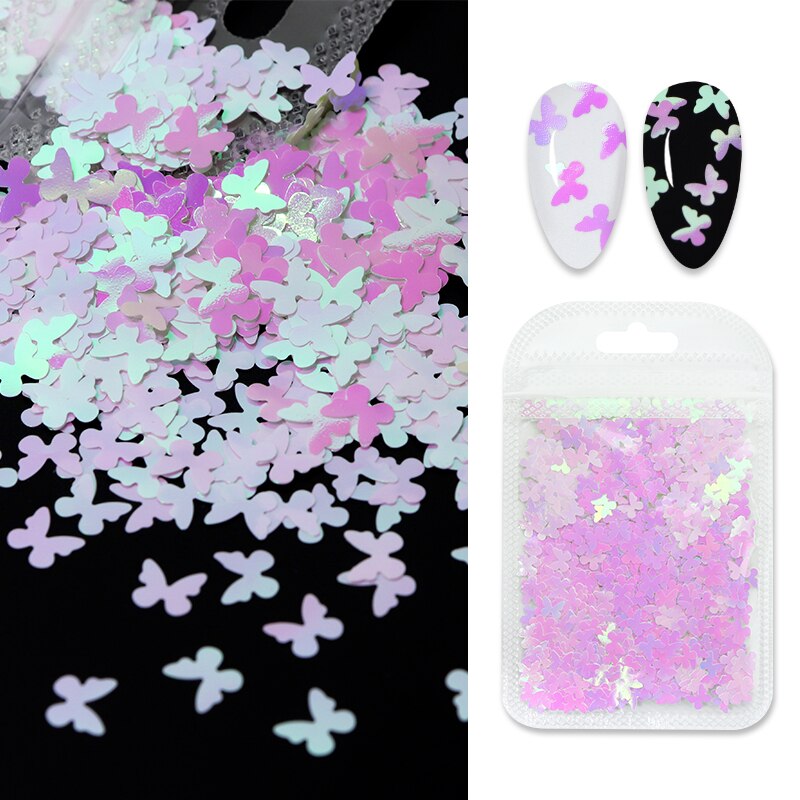 Holographic Red Butterfly Nail Art Glitter Sequins Decoration 3D Laser Sheet Manicure Charms Parts For Nail Design Accessories