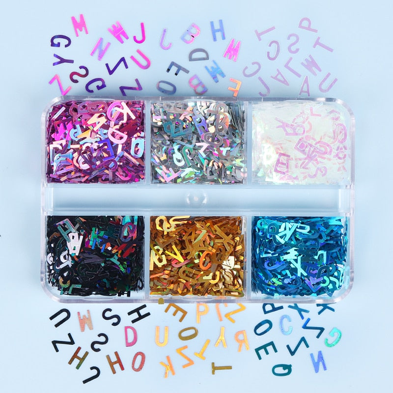 Holographic Glitter Letter Shape Resin Filling Sequins Paillette Jewelry Epoxy DIY Resin Mold Decoration Nail Art Glitter Flakes