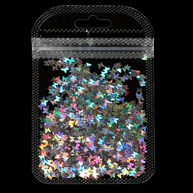 Holographic Red Butterfly Nail Art Glitter Sequins Decoration 3D Laser Sheet Manicure Charms Parts For Nail Design Accessories