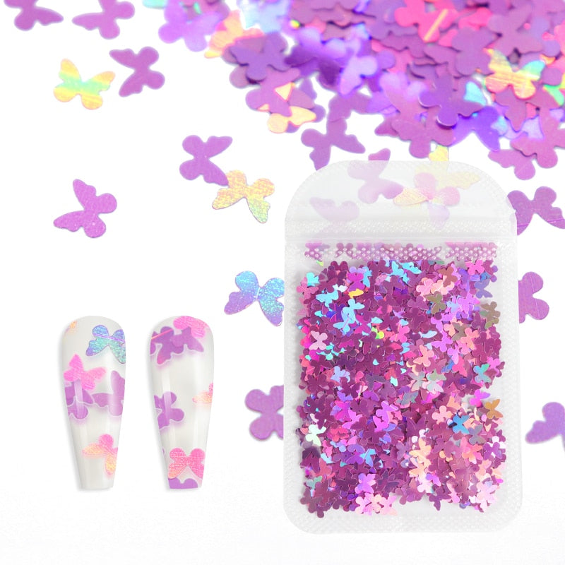 Holographic Red Butterfly Nail Art Glitter Sequins Decoration 3D Laser Sheet Manicure Charms Parts For Nail Design Accessories