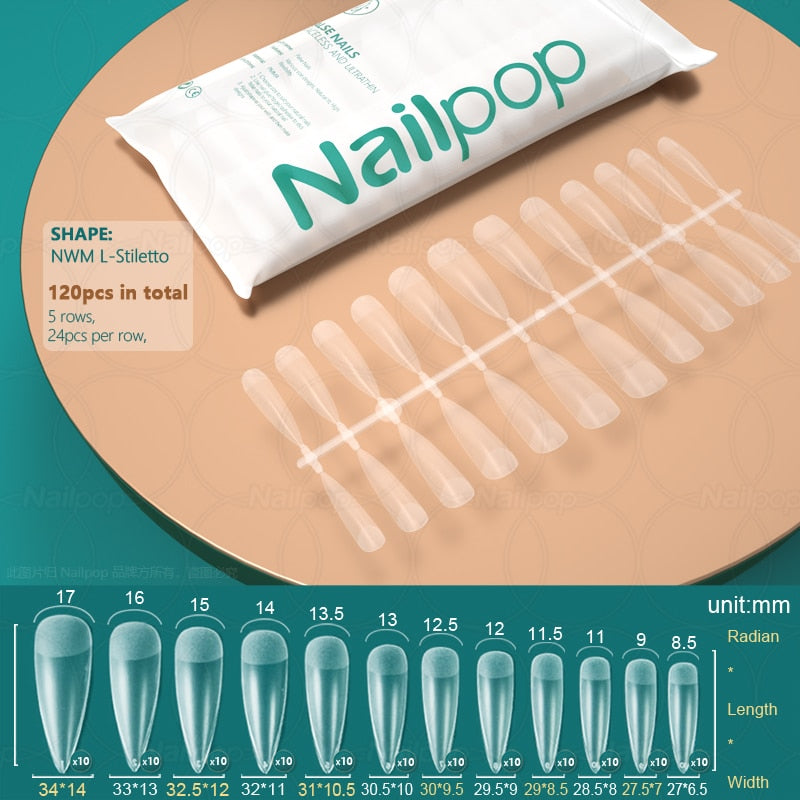 NAILPOP 120pcs False Nails Acrylic Press on Nails Coffin Artificial Nails Clear Fake Nail Tips for Extension Manicure Tool