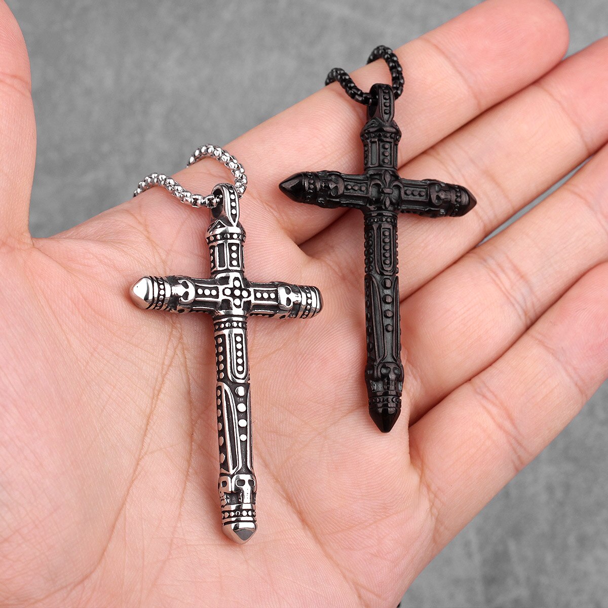 Stainless Steel Black Silver Color Cross Men Necklaces Pendants Chain Punk for Boyfriend Male Jewelry Creativity Gift Wholesale