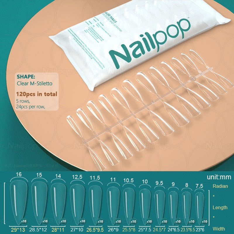 NAILPOP 120pcs False Nails Acrylic Press on Nails Coffin Artificial Nails Clear Fake Nail Tips for Extension Manicure Tool