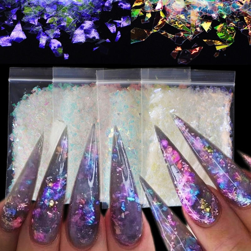 Holographic AB Nail Glitter Flake Sparkly Sequins Irregular Paillette DIY Gel Polish Manicure Nail Art Decorations Accessories