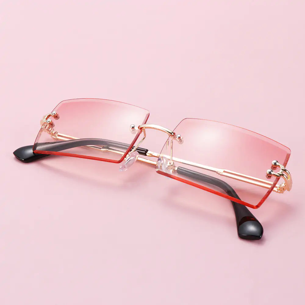 Rimless Small Rectangle Sunglasses UV400 Eyewear