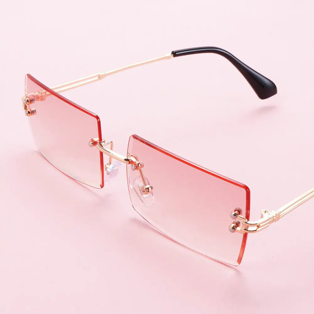 Rimless Small Rectangle Sunglasses UV400 Eyewear